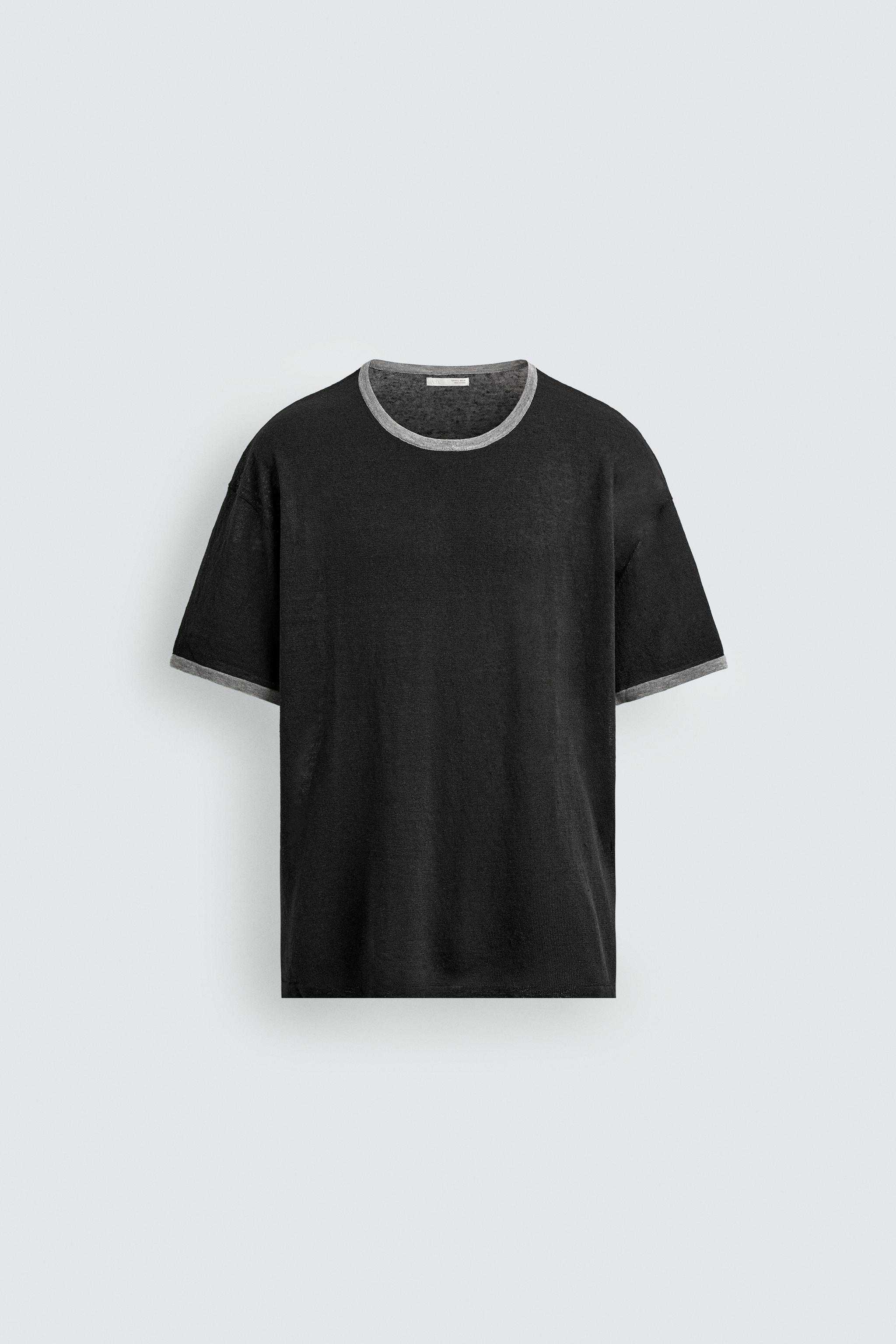 CONTRAST LINEN BLEND KNIT T-SHIRT